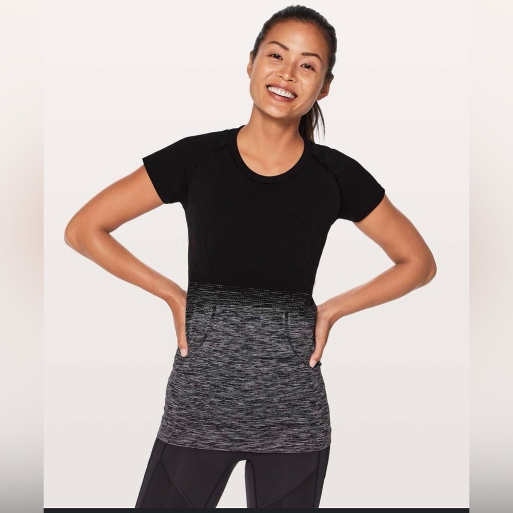 lululemon athletica Black to Heathered Gray Ombre Short Sleeve Tee